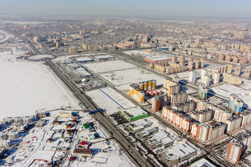 Obraz premium Bird eye view onto suburb of city. Tyumen