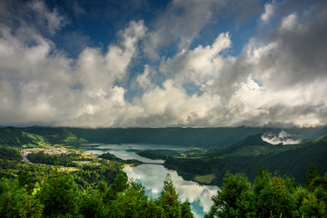 sete cidades lakes' view, landscape of sete cidades volcano's lake. azores, portugal