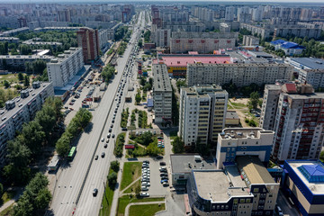 Bird eye view on Permyakova street. Tyumen. Russia