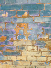 Grunge wall with bricks and peeling paint