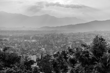 Kathmandu city view from Swayambhunath stupa on sunset, Nepal.