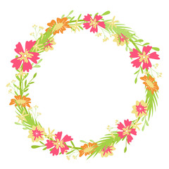 Fototapeta na wymiar Round floral frame. Hand-drawn vector illustration. Spring colors.