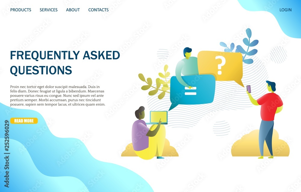 Poster faq vector website landing page design template