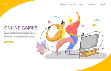 Online games vector website landing page design template