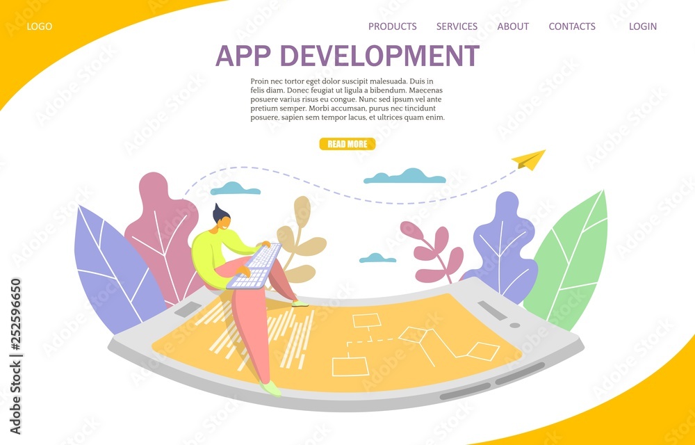 Poster app development vector website landing page design template