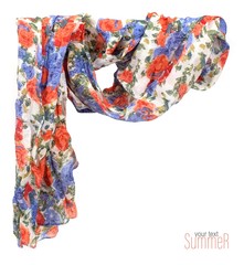 Beautiful scarf with a flower pattern isolated on a white background for framing labels, announcements and pictures