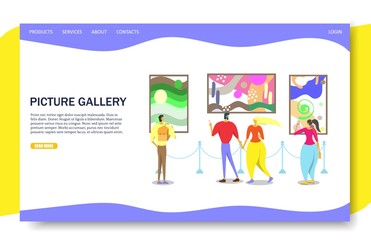 Picture gallery vector website landing page design template