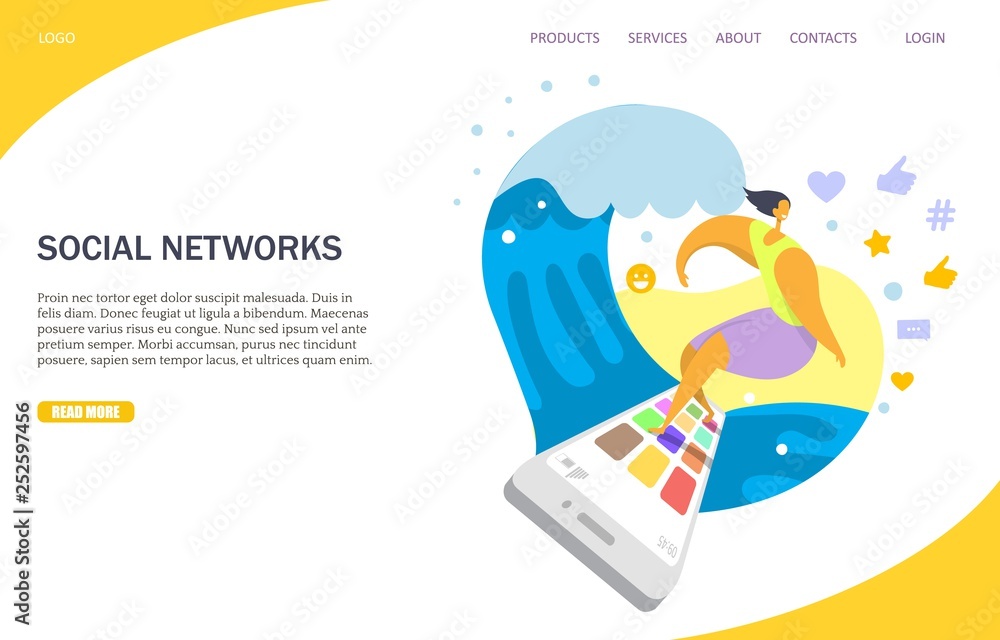 Poster social networks vector website landing page design template