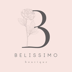 Vector Blooming Floral Initial B Monogram and Logo