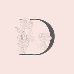 Vector Blooming Floral Initial D Monogram and Logo