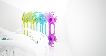 Abstract white and colored smooth gradient glasses gothic interior. 3D illustration and rendering.