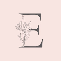 Vector Blooming Floral Initial E Monogram and Logo