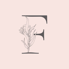 Vector Blooming Floral Initial F Monogram and Logo