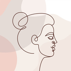 Vector illustration in continuous line style - minimalistic female portrait