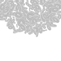 Russian ruble coins falling. Scattered black and w