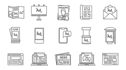Advertising channels linear icons set