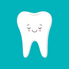 Cute healthy shiny cartoon tooth character, childrens dentistry concept vector Illustration