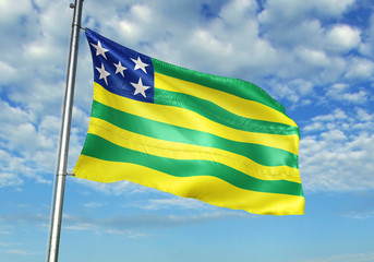 Goias state of Brazil flag waving sky background 3D illustration