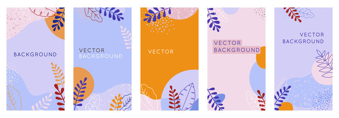Vector set of abstract creative backgrounds in minimal trendy style with copy space for text - design templates for social media stories and bloggers - simple, stylish designs for invitations, packagi
