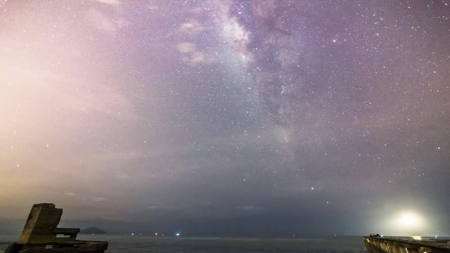 4K Time lapse of milky way set by the shore