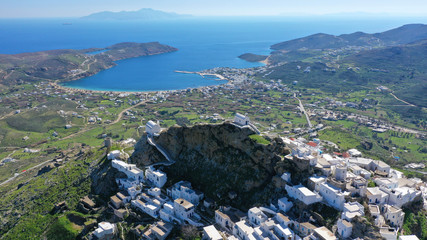 Aerial drone photo of picturesque main village or hora of Serifos island with breathtaking view to...