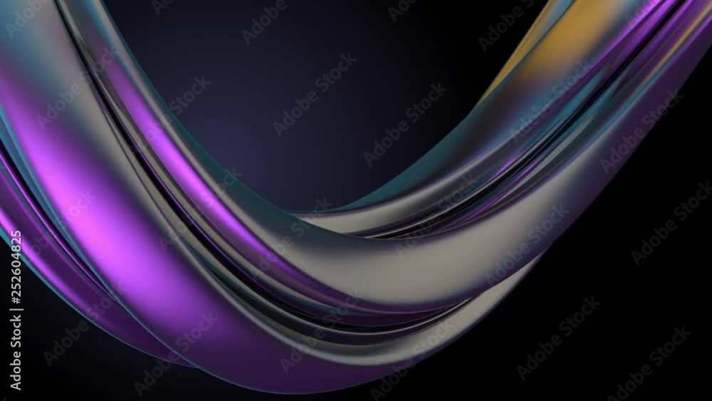 Poster 3d render colorful abstract modern background with twisted element. reflective extruded element with