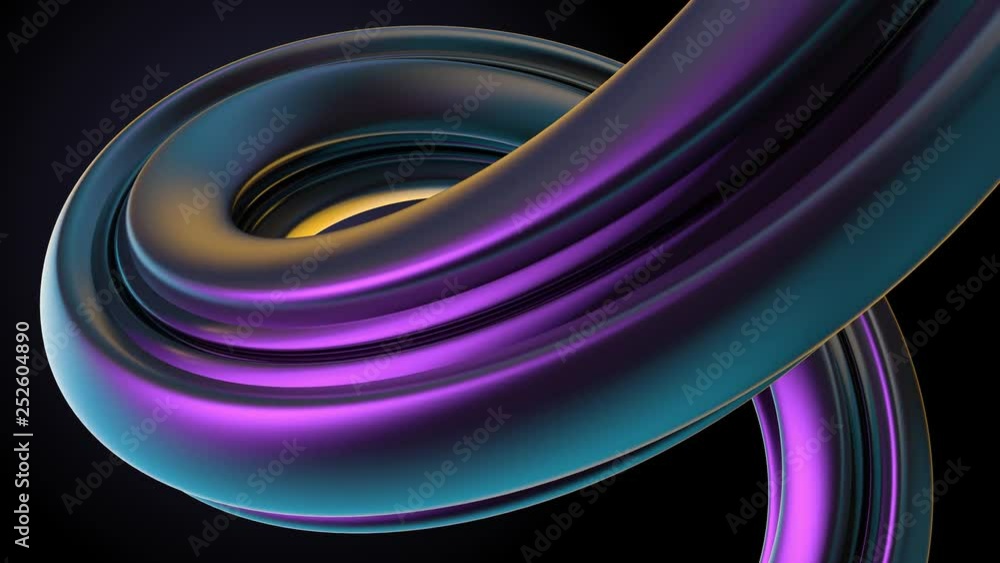 Poster 3d render colorful abstract modern background with twisted element. reflective extruded element with