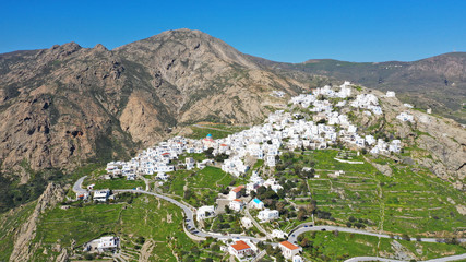 Aerial drone photo of picturesque main village or hora of Serifos island with breathtaking view to...