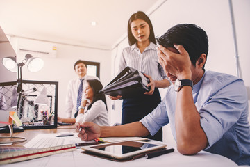 businessman worried and tired on business unsuccessful,Stressed business concept,  business decision  for strategy startup of business investment