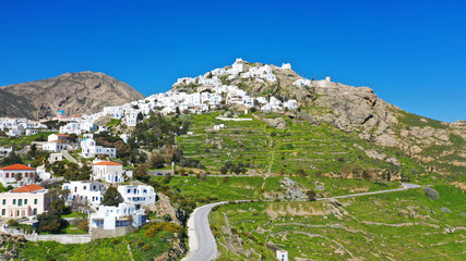 Aerial drone photo of picturesque main village or hora of Serifos island with breathtaking view to...