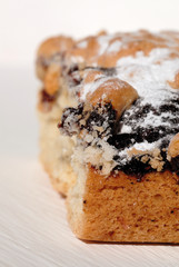 Freshly baked sweet powder cake on a light background. Shallow depth of field