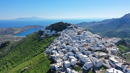 Aerial drone photo of picturesque main village or hora of Serifos island with breathtaking view to...