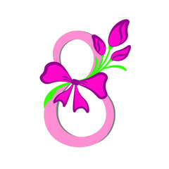 Design element. The figure eight is decorated with flowers. on white background. March 8 women's day.