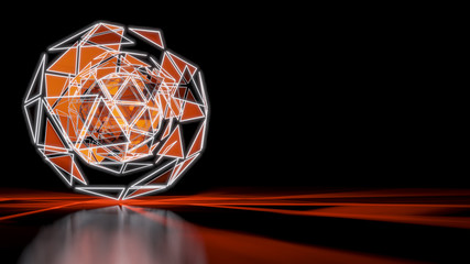 Polygonal Orange Abstract Triangle Glow Sphere on Dark Space Background