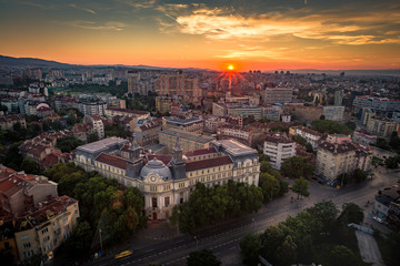 High Angle View Of City At Sunset - obrazy, fototapety, plakaty