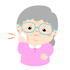 Grandmother having toothache cartoon vector.