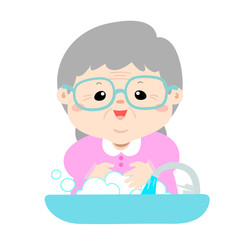 Grandmother washing his hands vector.