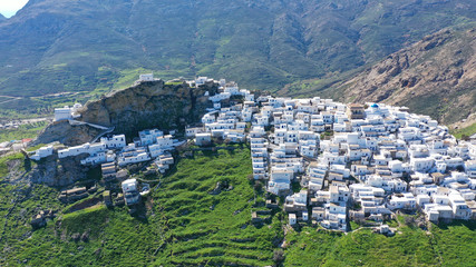Aerial drone photo of picturesque main village or hora of Serifos island with breathtaking view to...