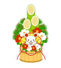 年賀状素材 ねずみと椿の飾り紐の華やかな門松