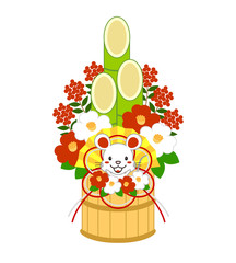 年賀状素材 ねずみと椿の飾り紐の華やかな門松