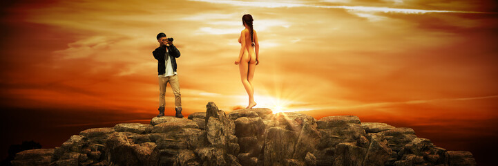 naked woman on viewpoint. 3d rendering