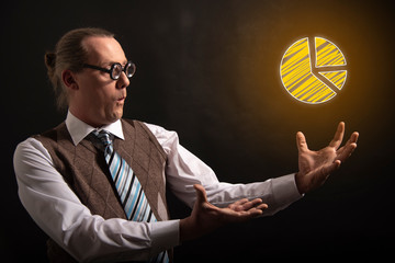 Funny nerd or geek showing chart icon