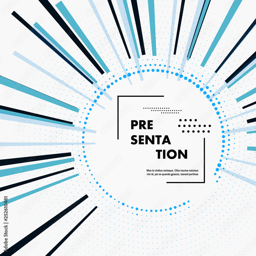 Poster halftone circles with ray lines design element