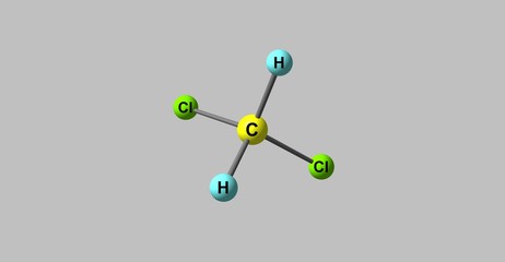 Dichloromethane molecular structure isolated on grey