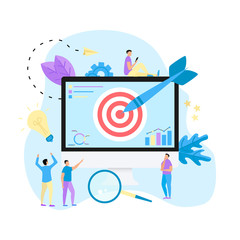Fototapeta na wymiar Target with an arrow on desktop, hit the target, goal achievement. Business concept vector illustration