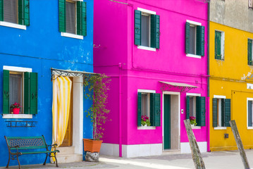 Colorful houses in Burano, an island in the Venetian Lagoon