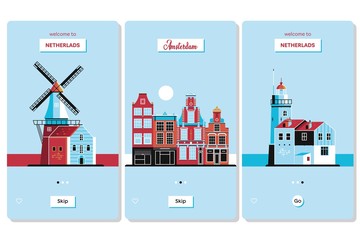 Welcome to Netherlands greeting souvenir cards, print or poster design template.