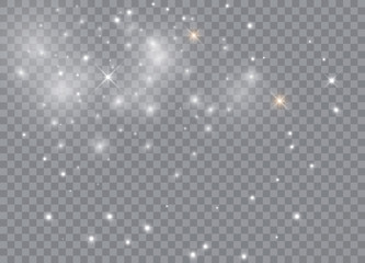 Sparks glitter special light effect. Vector sparkles on transparent background. Christmas abstract pattern. Sparkling magic dust particles