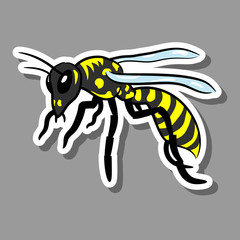 Wasp. Doodle vector sticker drawing