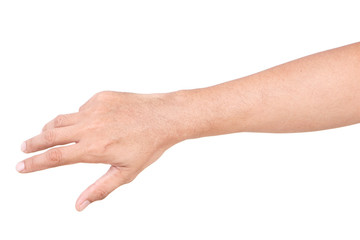 Male Caucasian hand gestures isolated over the white background.